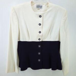 Vintage Morgan Miller Coastal nautical off-white Navy peplum taffeta jacket 12